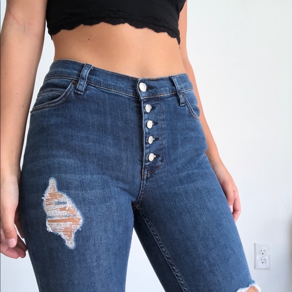 Free People destroyed reagan button front jeans 27 - Picture 3 of 6
